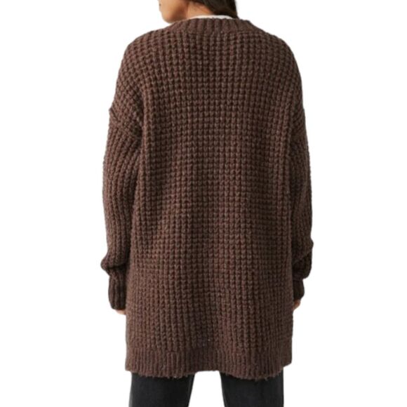 Free People Oversized Whistle Thermal Henley Sweater Brown - Picture 4 of 13